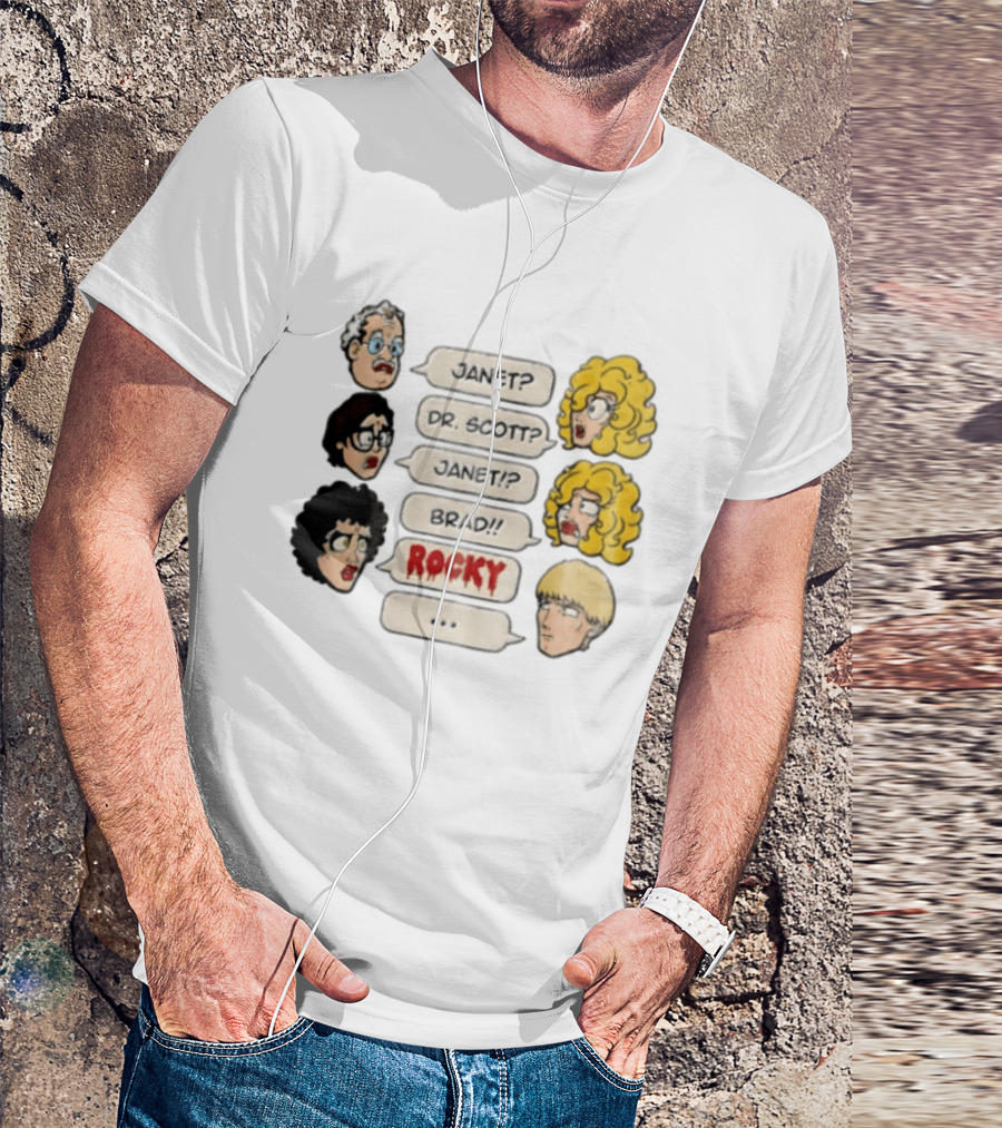 Janet Dr Scott Brad Rocky Horror Picture Show Speech Bubbles Cartoon Heads Dialogue T-Shirt