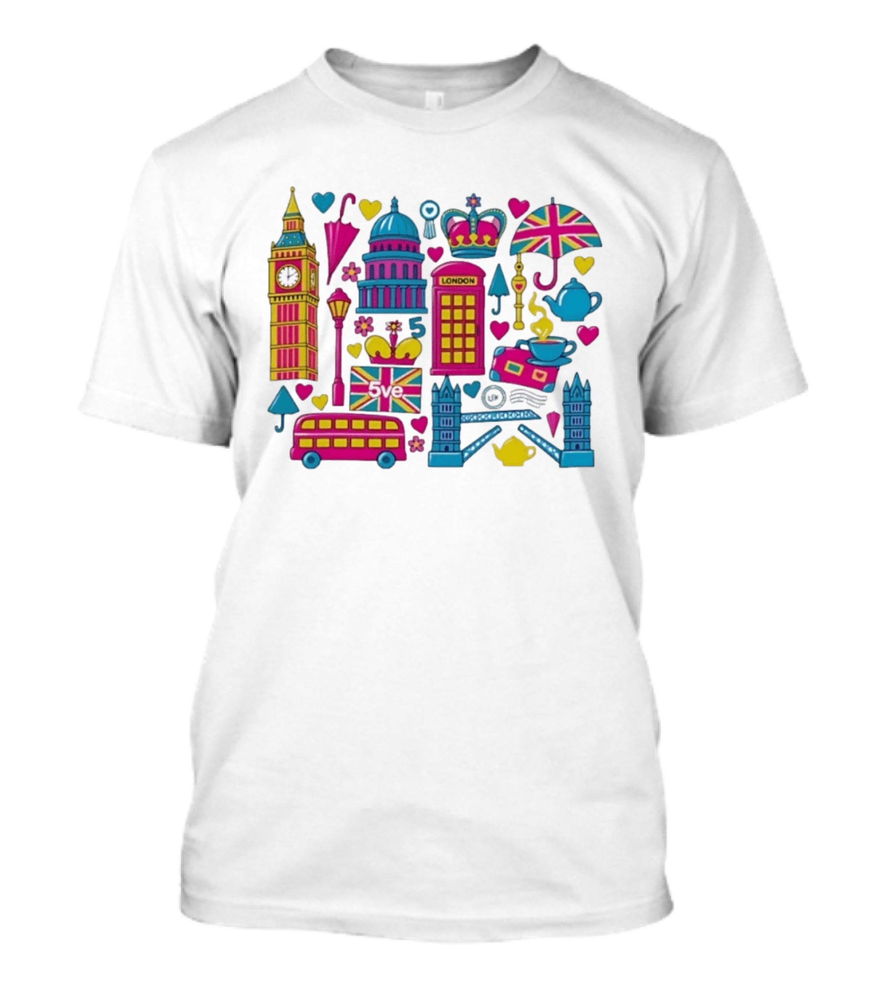 London 5ve UK British Symbols Big Ben Union Jack T-Shirt