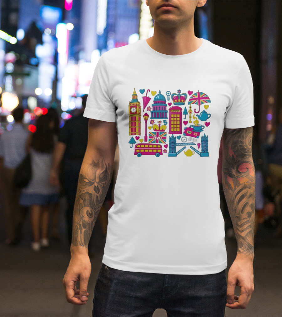 London 5ve UK British Symbols Big Ben Union Jack T-Shirt