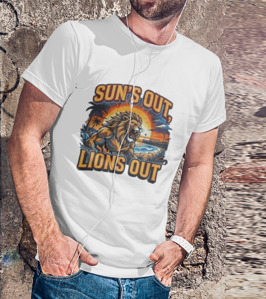 Sun's Out Lions Out Brisbane Lions Bold Tropical Roar T-Shirt