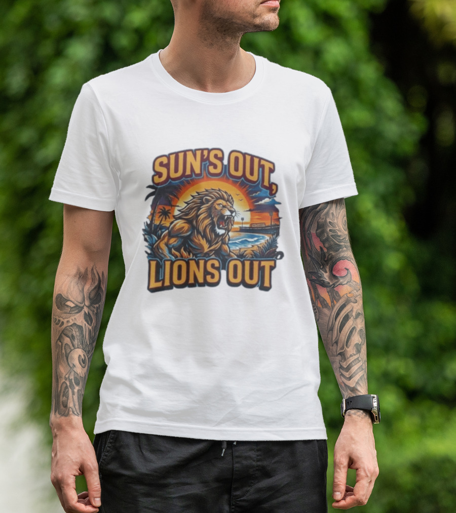 Sun's Out Lions Out Brisbane Lions Bold Tropical Roar T-Shirt