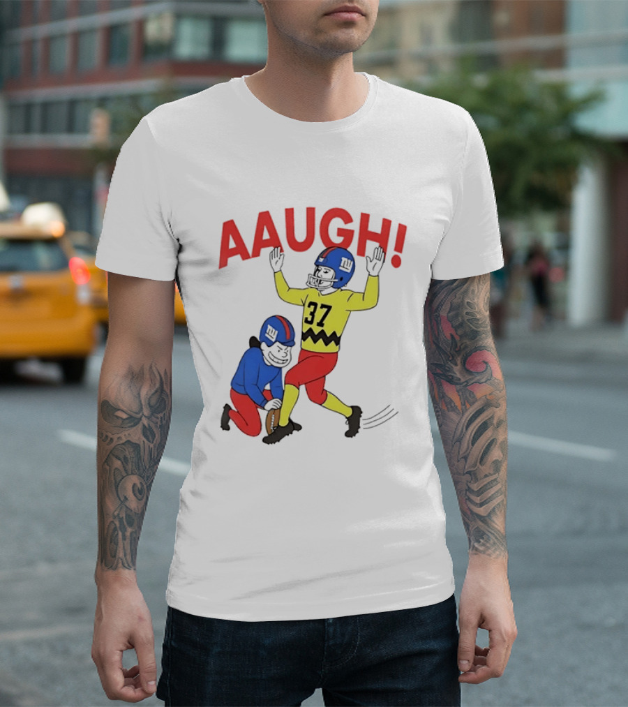 Charlie Brown New York Giants AAUGH Football 37 Peanuts Comic T-Shirt