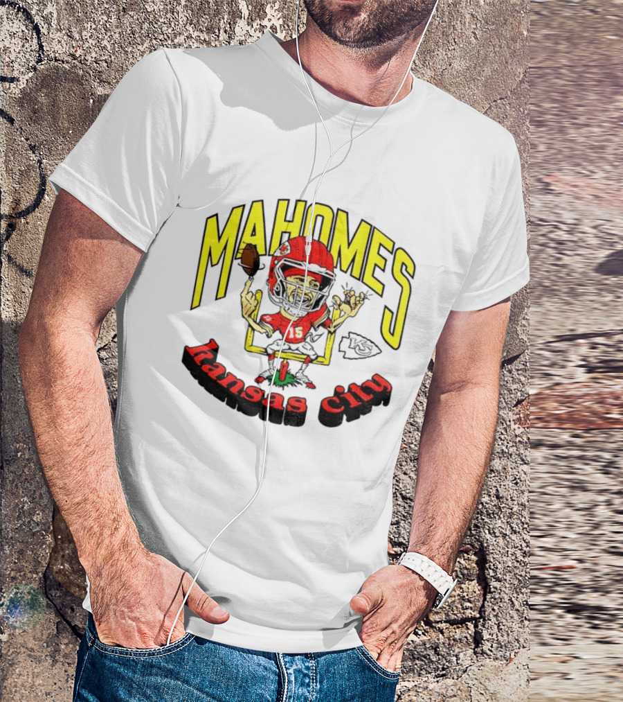 Mahomes Kansas City Chiefs Caricature Player Touchdown Celebration T-Shirt