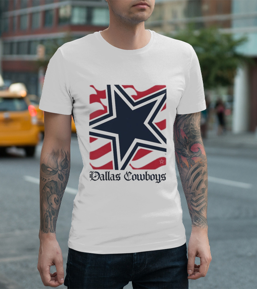 Dallas Cowboys Star With Red Background Stripes T-Shirt