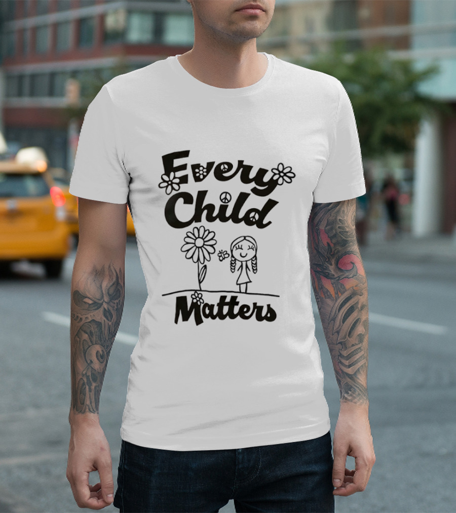 Every Child Matters Peace Symbol Flowers And Girl Awareness T-Shirt