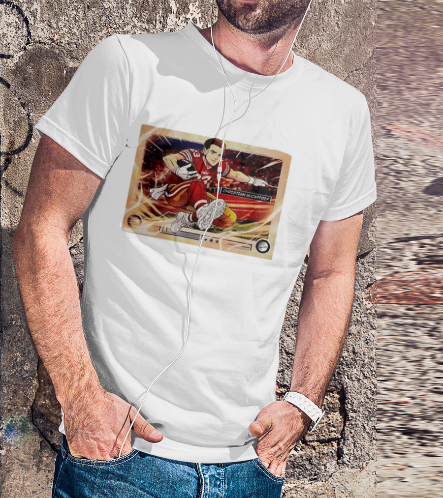 Christian McCaffrey 49ers Ultra Rare Anime Trading Card Burst T-Shirt