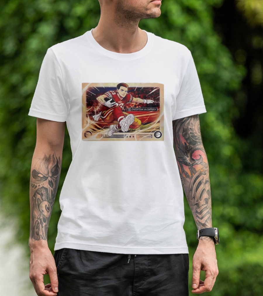 Christian McCaffrey 49ers Ultra Rare Anime Trading Card Burst T-Shirt