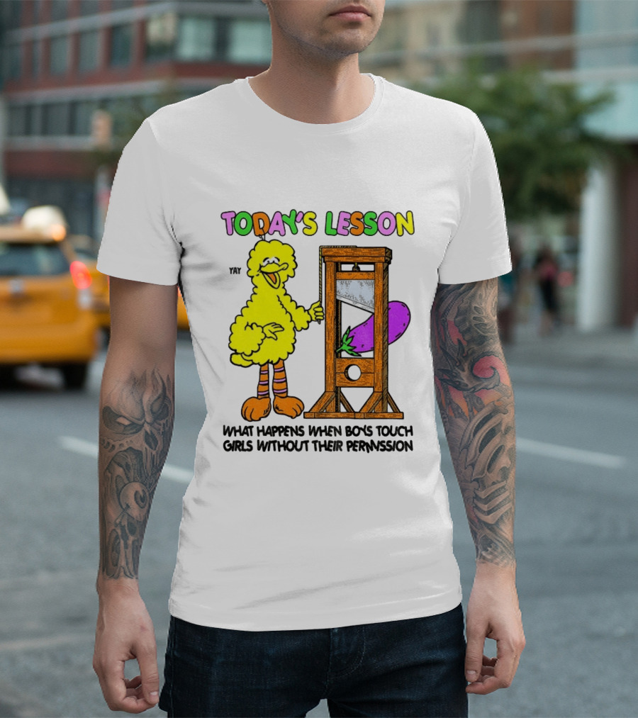 Today's Lesson What Happens When Boys Touch Girls Without Their Permission Big Bird And Guillotine T-Shirt