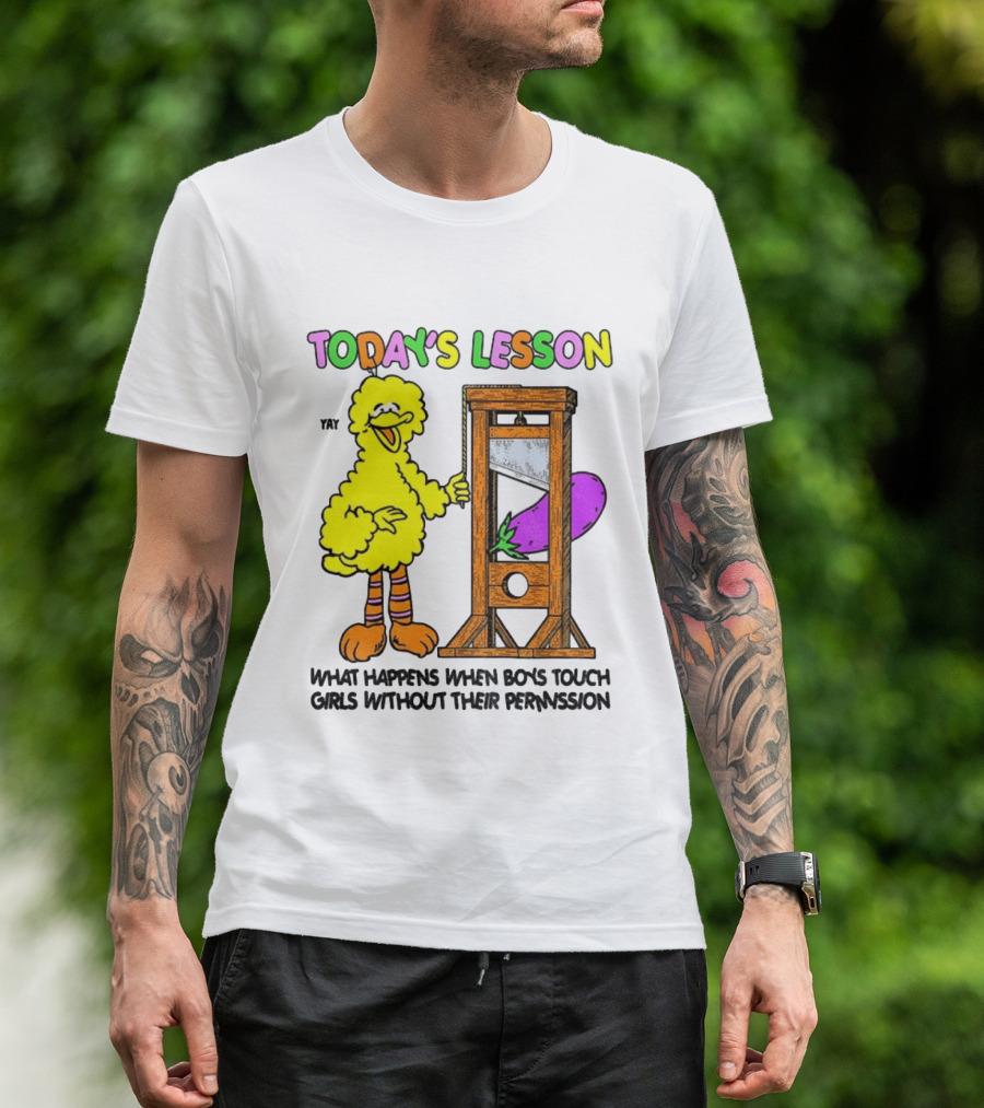 Today's Lesson What Happens When Boys Touch Girls Without Their Permission Big Bird And Guillotine T-Shirt