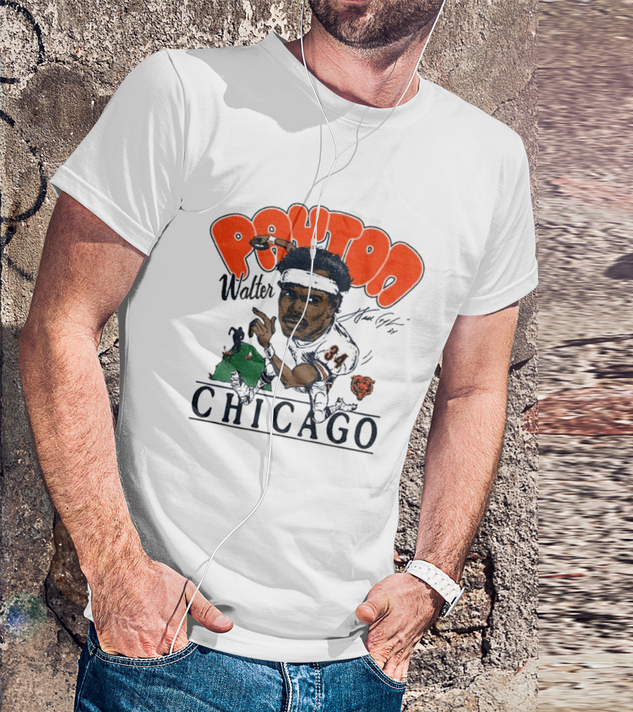 Walter Payton Chicago Bears 34 Caricature Player Signature Drawing T-Shirt