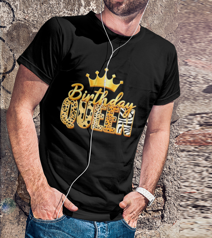 Birthday Queen Crown Leopard Print Zebra T-Shirt