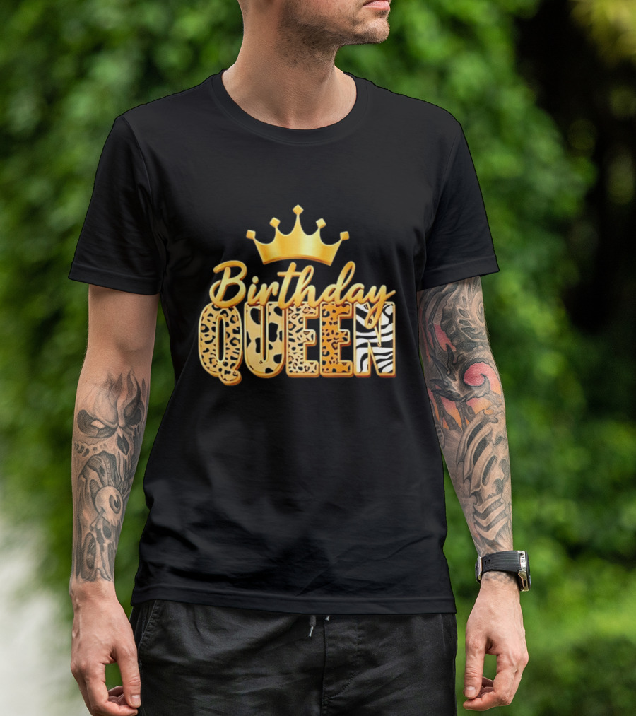 Birthday Queen Crown Leopard Print Zebra T-Shirt