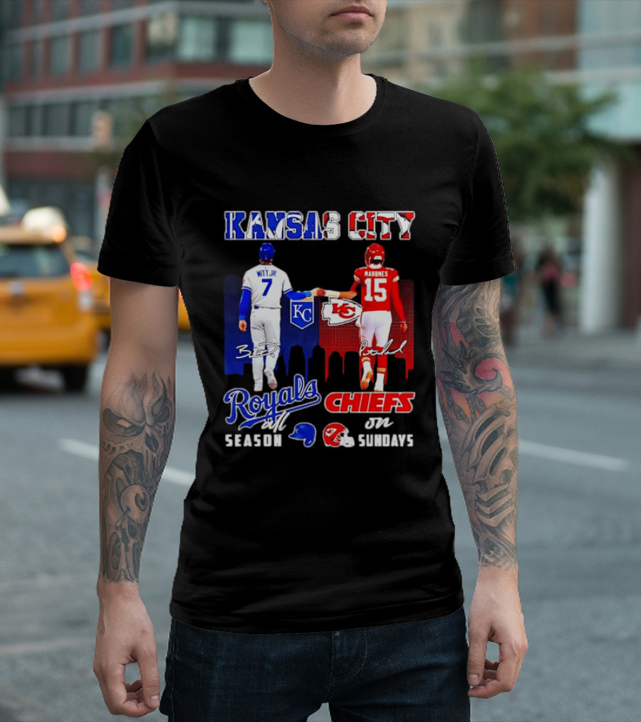 Kansas City Royals And Chiefs Bobby Witt Jr Patrick Mahomes NFL MLB All Season Sundays T-Shirt
