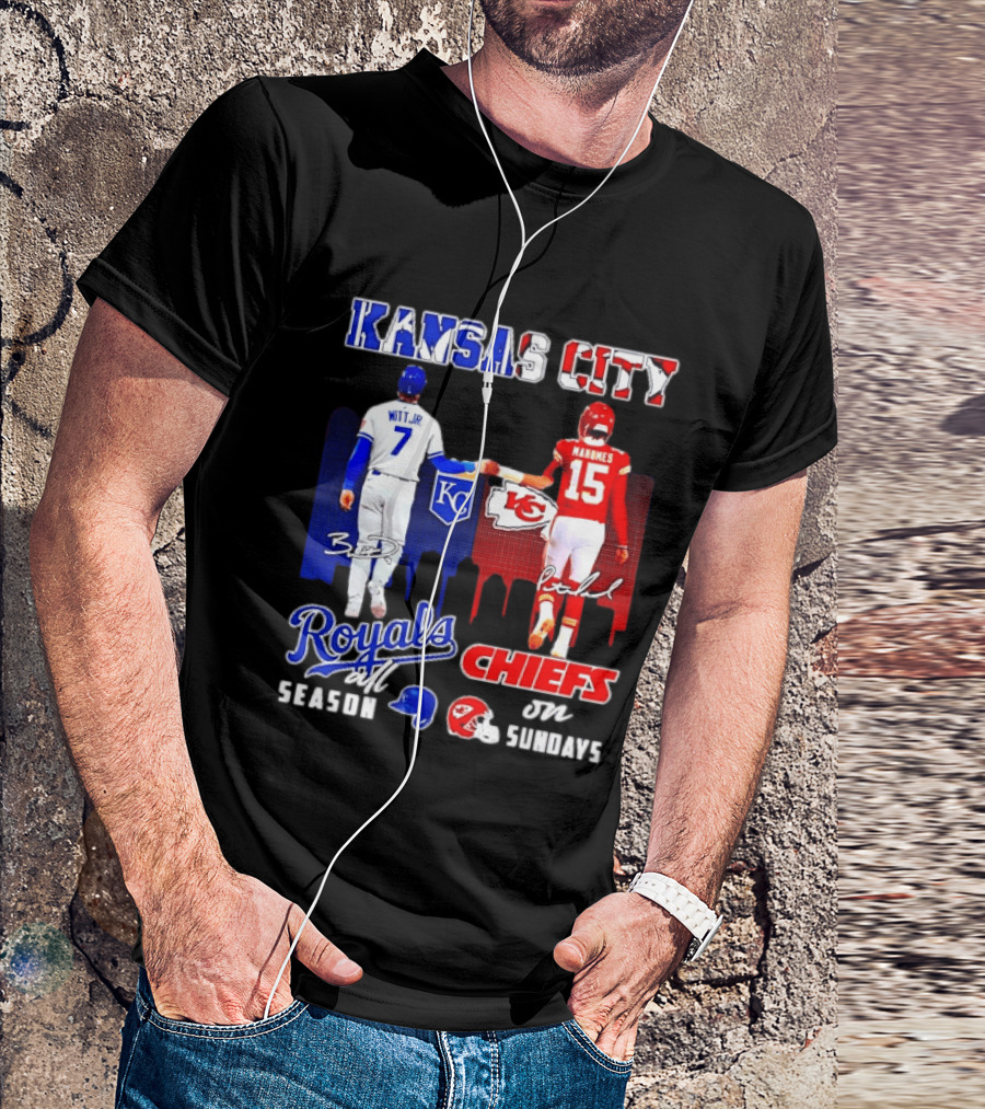 Kansas City Royals And Chiefs Bobby Witt Jr Patrick Mahomes NFL MLB All Season Sundays T-Shirt