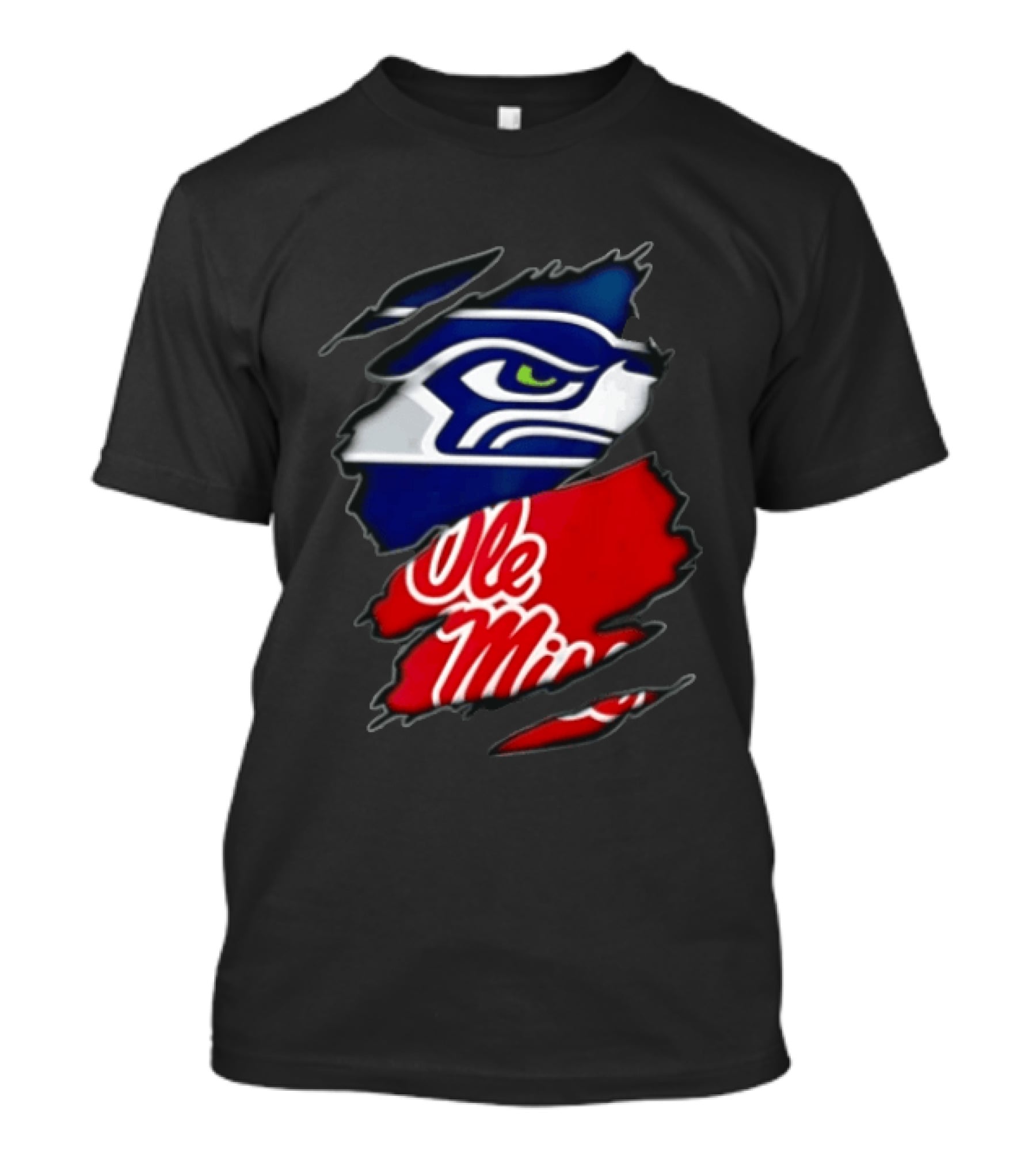 Seattle Seahawks Ole Miss Rebels Ripped Fabric Reveal T-Shirt