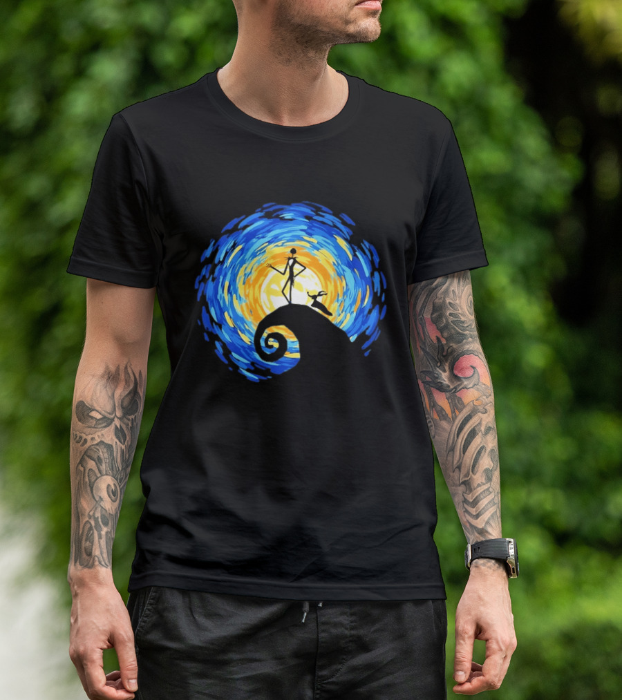 Jack Skellington Zero Halloween Starry Night Scene Inspired By Van Gogh T-Shirt