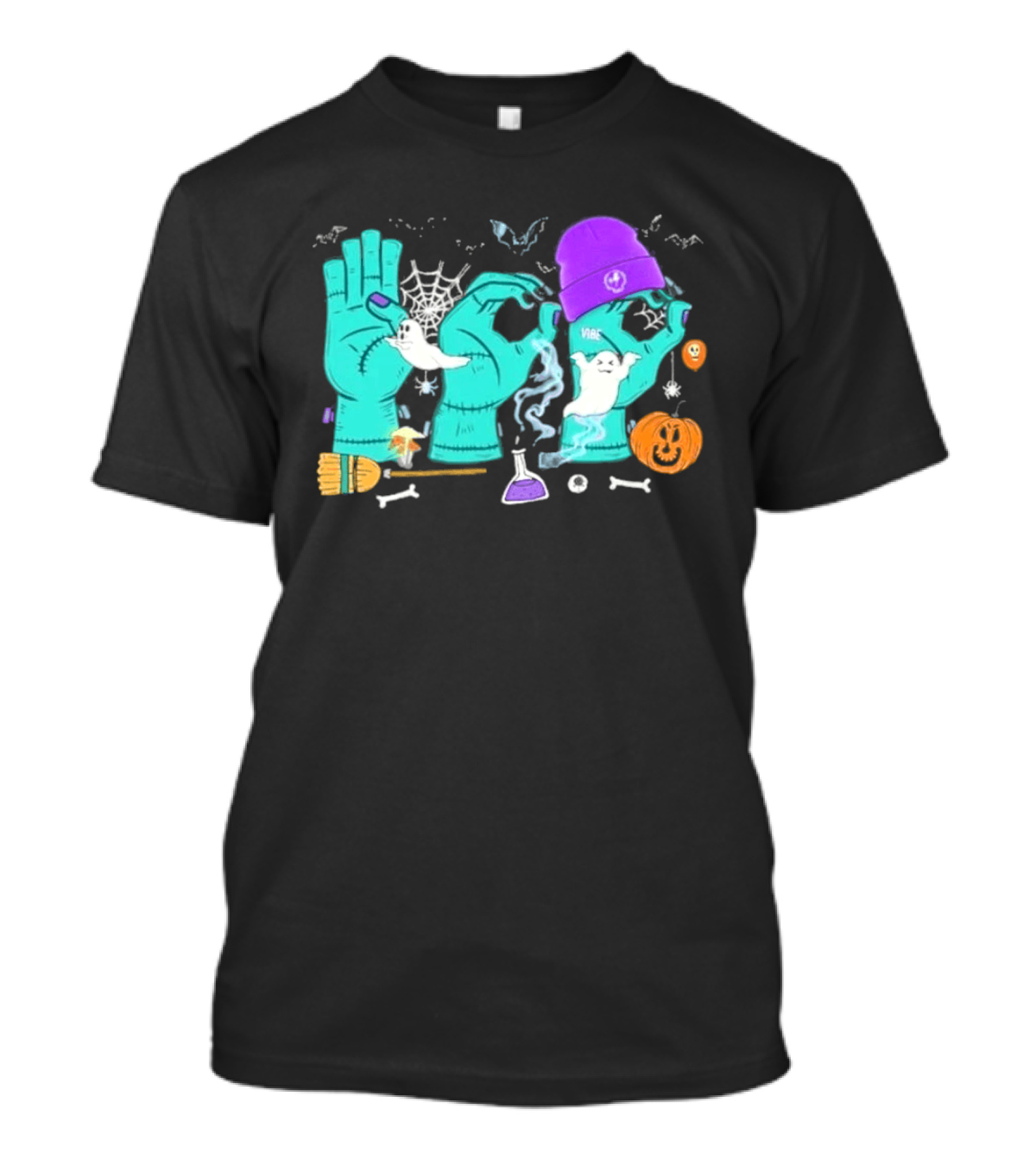 Boo ASL SPED Halloween 2026 Ghost Hands Pumpkin Broomstick Hat Bat Cobweb T-Shirt