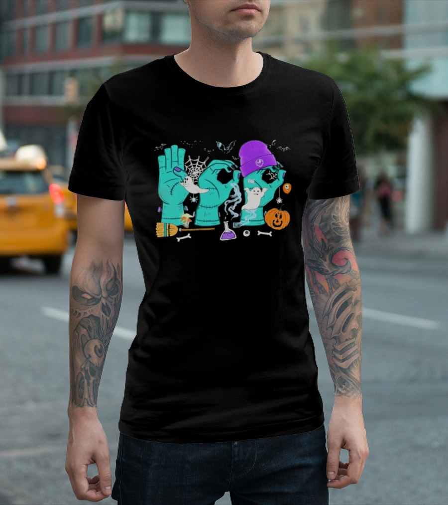 Boo ASL SPED Halloween 2026 Ghost Hands Pumpkin Broomstick Hat Bat Cobweb T-Shirt
