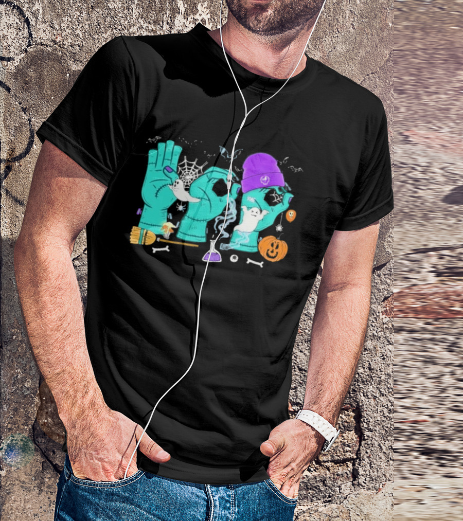 Boo ASL SPED Halloween 2026 Ghost Hands Pumpkin Broomstick Hat Bat Cobweb T-Shirt