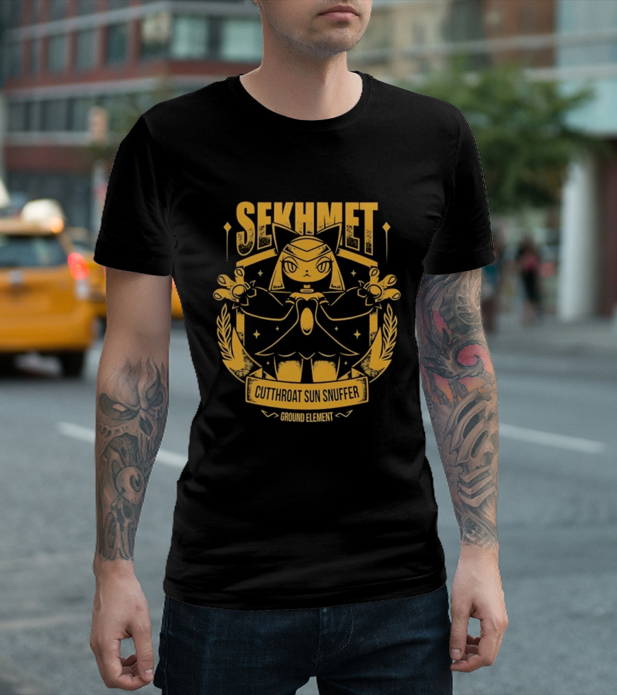 Sekhmet Cutthroat Sun Snuffer Ground Element Magic Cat Warrior T-Shirt