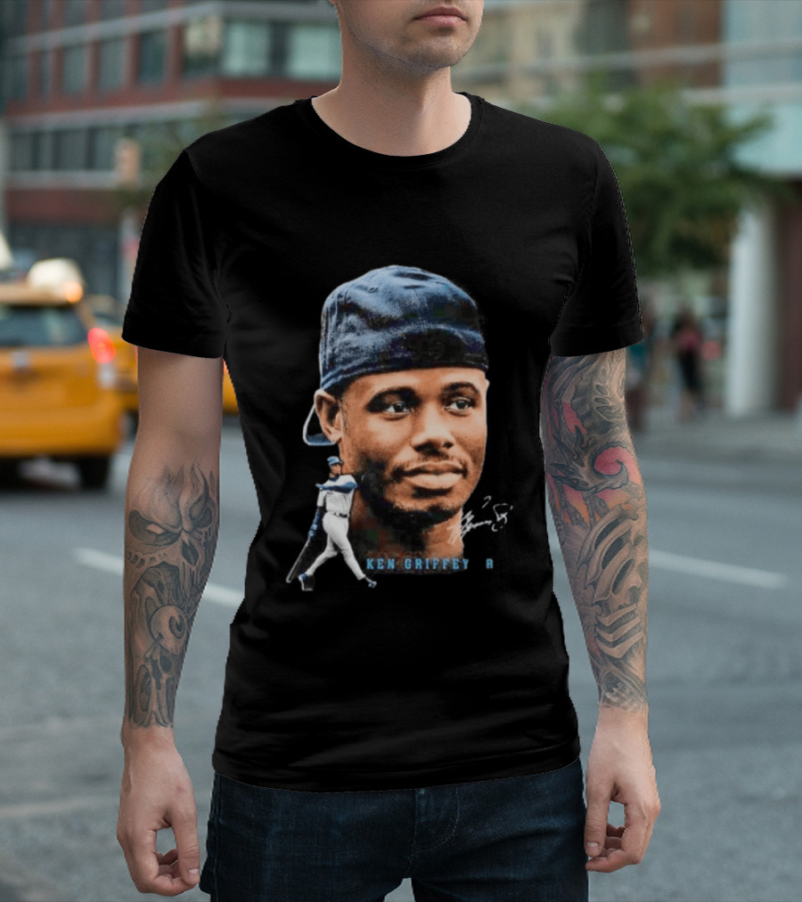 Ken Griffey Jr Seattle Mariners Portrait Signature Baseball Legend T-Shirt
