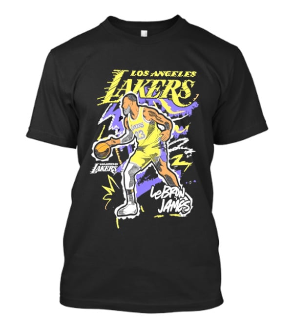 LeBron James Los Angeles Lakers 23 NBA Basketball Player Sketch Yellow Purple T-Shirt
