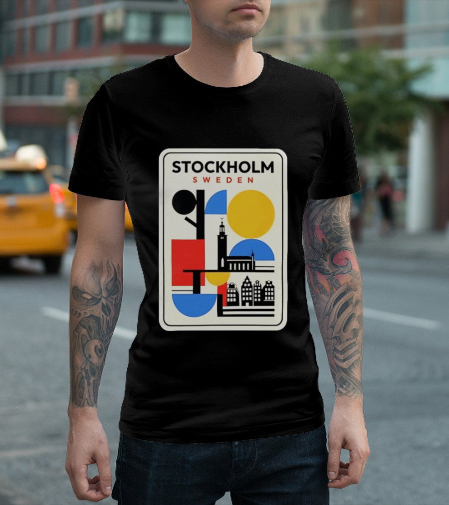 Stockholm Sweden Geometric Cityscape Travel Iconic Urban Landmark Building T-Shirt