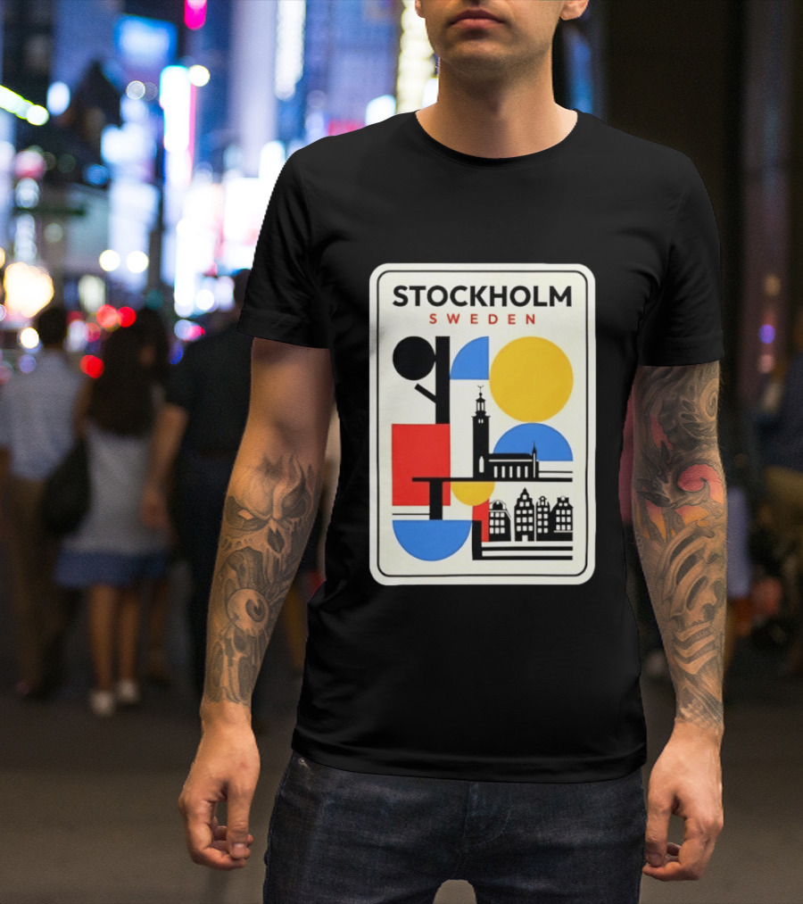 Stockholm Sweden Geometric Cityscape Travel Iconic Urban Landmark Building T-Shirt