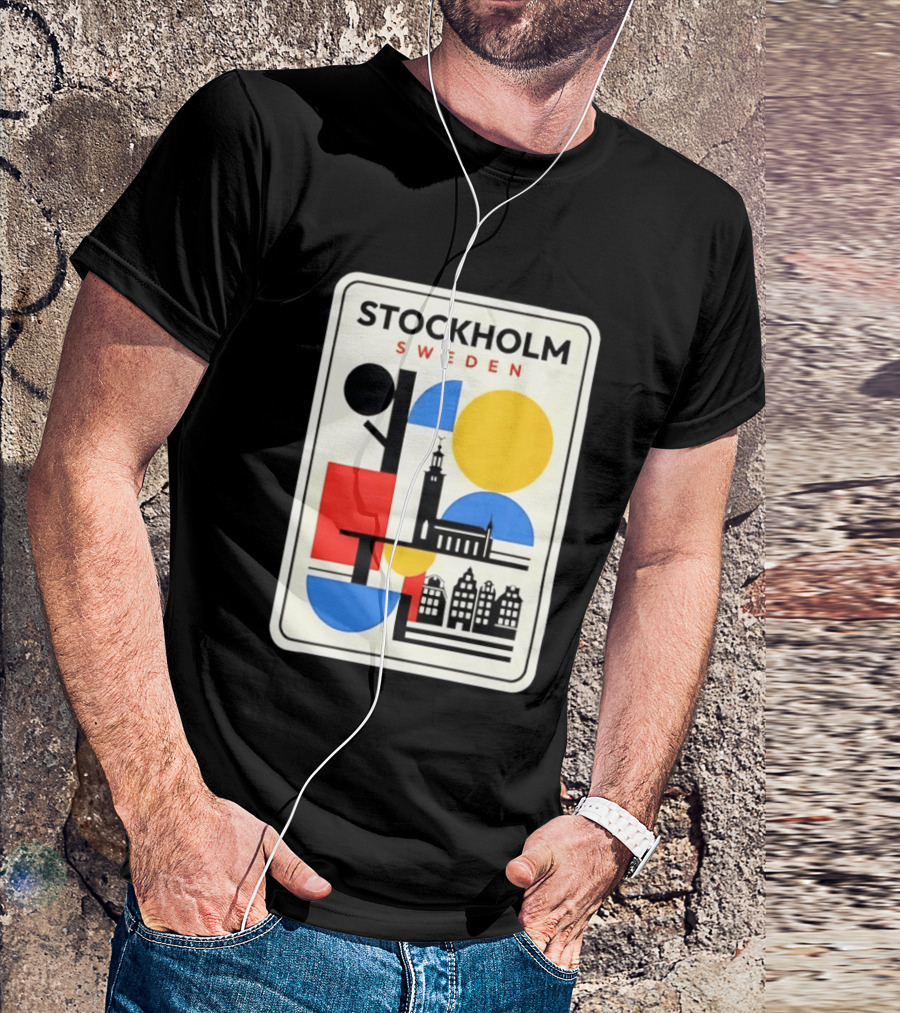 Stockholm Sweden Geometric Cityscape Travel Iconic Urban Landmark Building T-Shirt