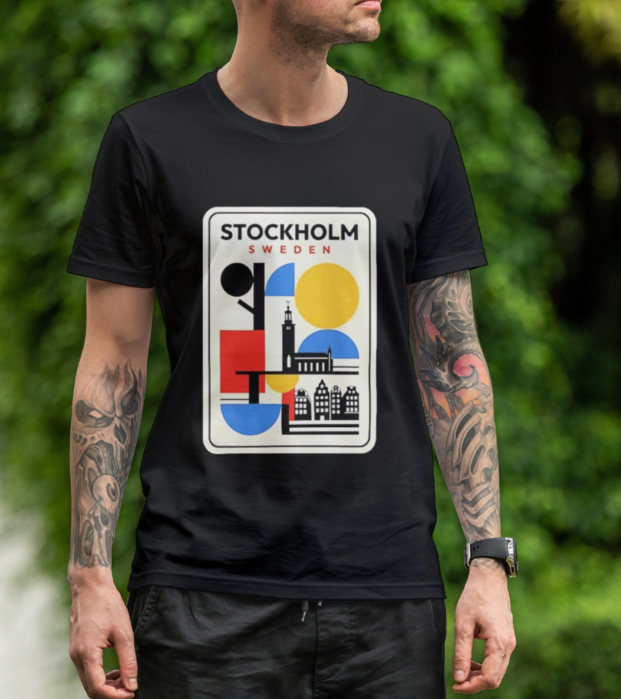 Stockholm Sweden Geometric Cityscape Travel Iconic Urban Landmark Building T-Shirt