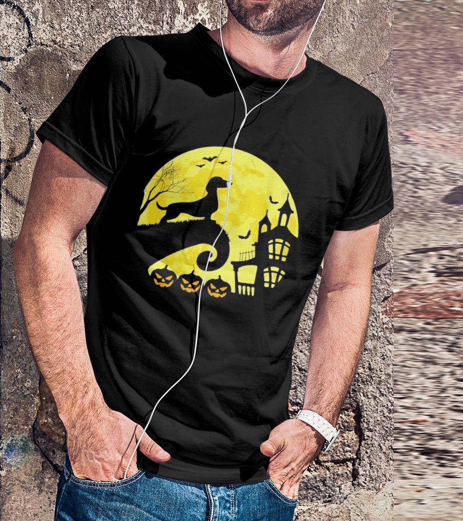 Dachshund Halloween Moon Spooky Night With Pumpkins T-Shirt