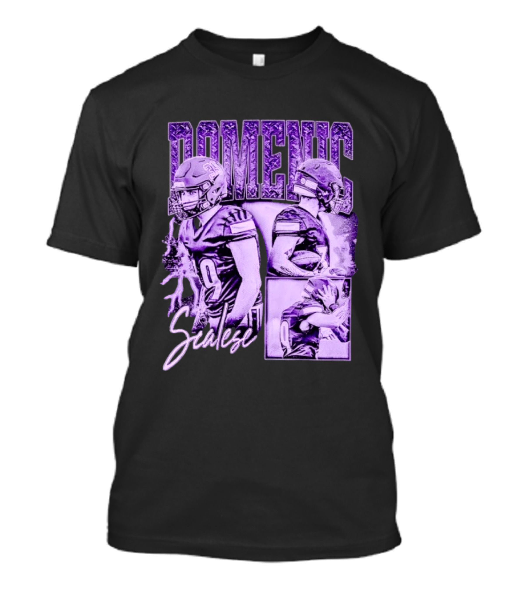 Domenic Scalese Number 9 Football Player Purple Sports Collage T-Shirt