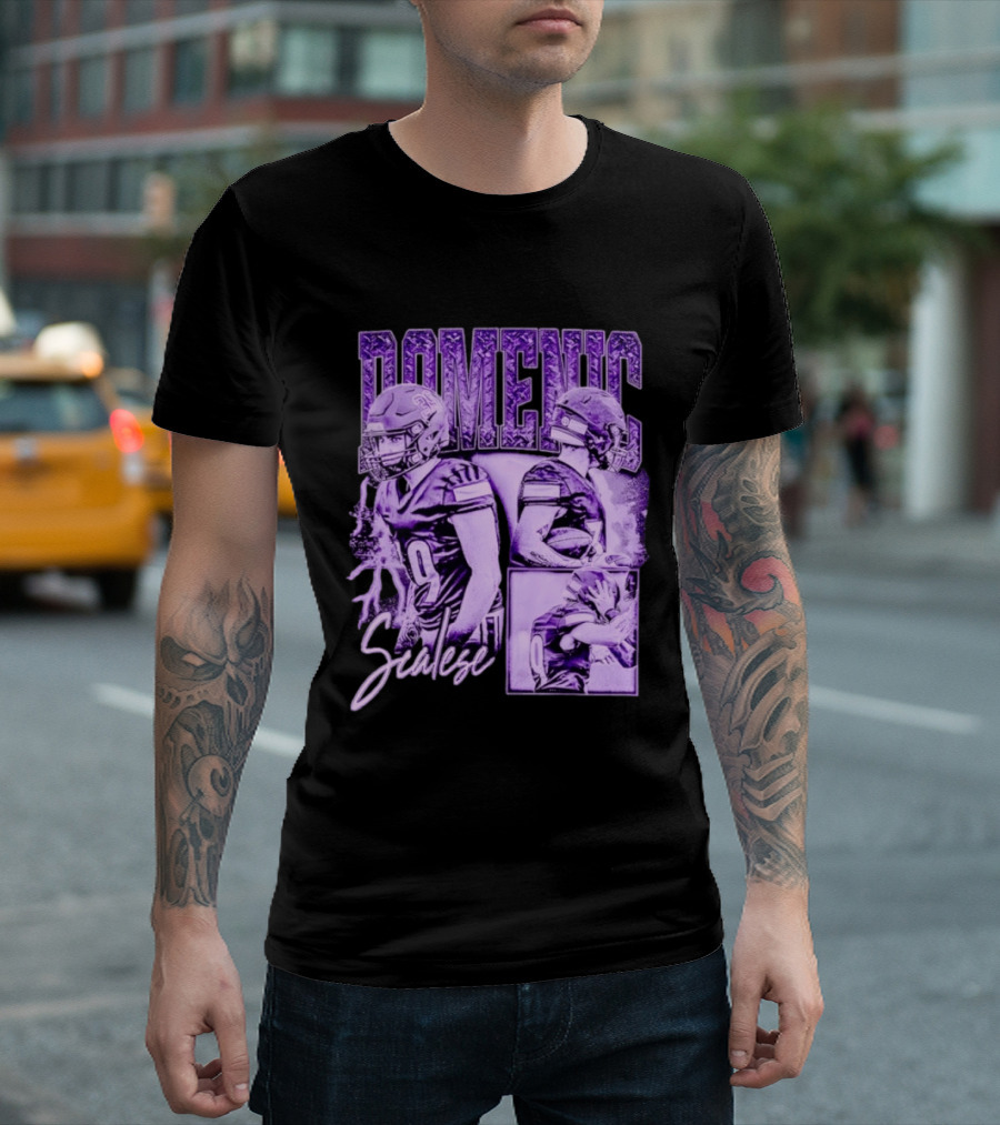 Domenic Scalese Number 9 Football Player Purple Sports Collage T-Shirt