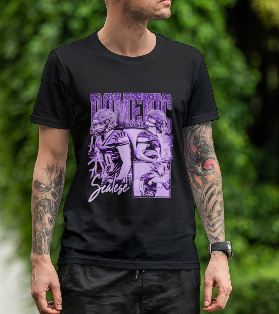 Domenic Scalese Number 9 Football Player Purple Sports Collage T-Shirt