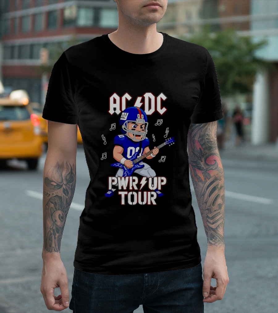 New York Giants AC DC Pwr Up Tour Football Player Rock Music Fusion T-Shirt