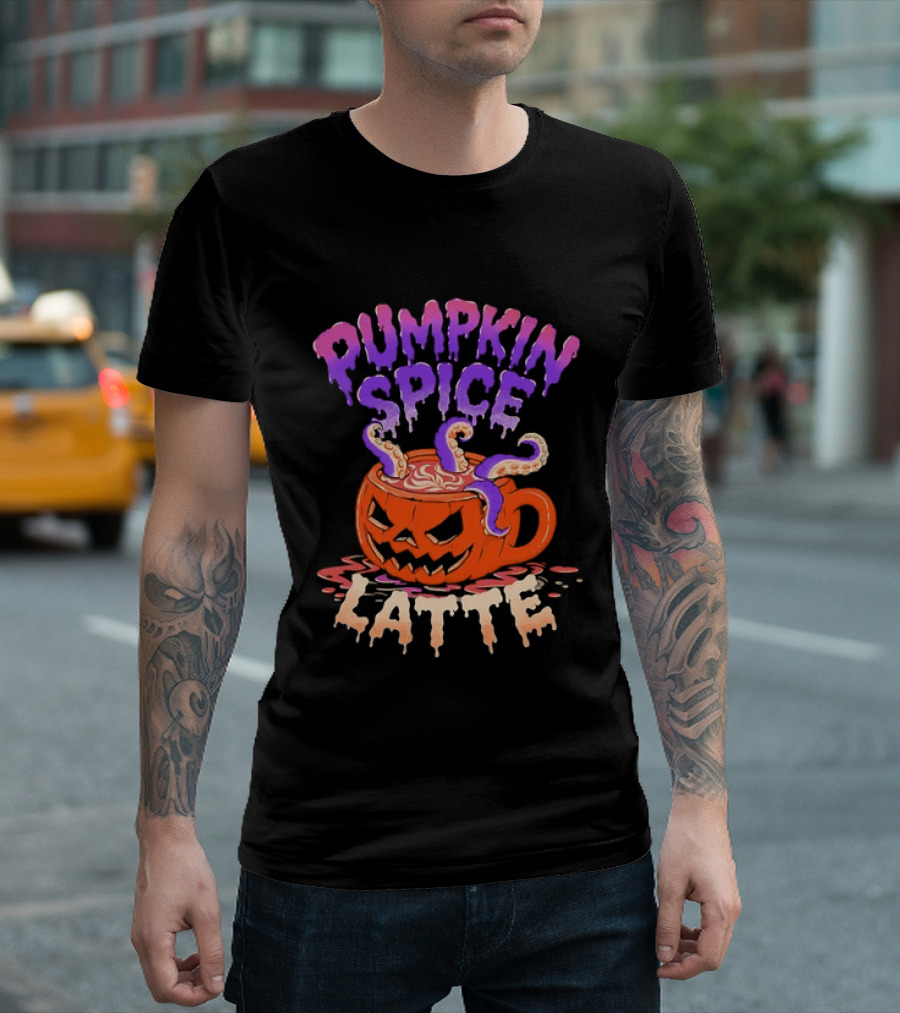 Pumpkin Spice Latte Tentacles Halloween Jack O' Lantern T-Shirt