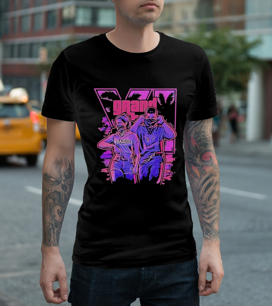 Grand Baddie Couple Neon Vibes Streetwear T-Shirt
