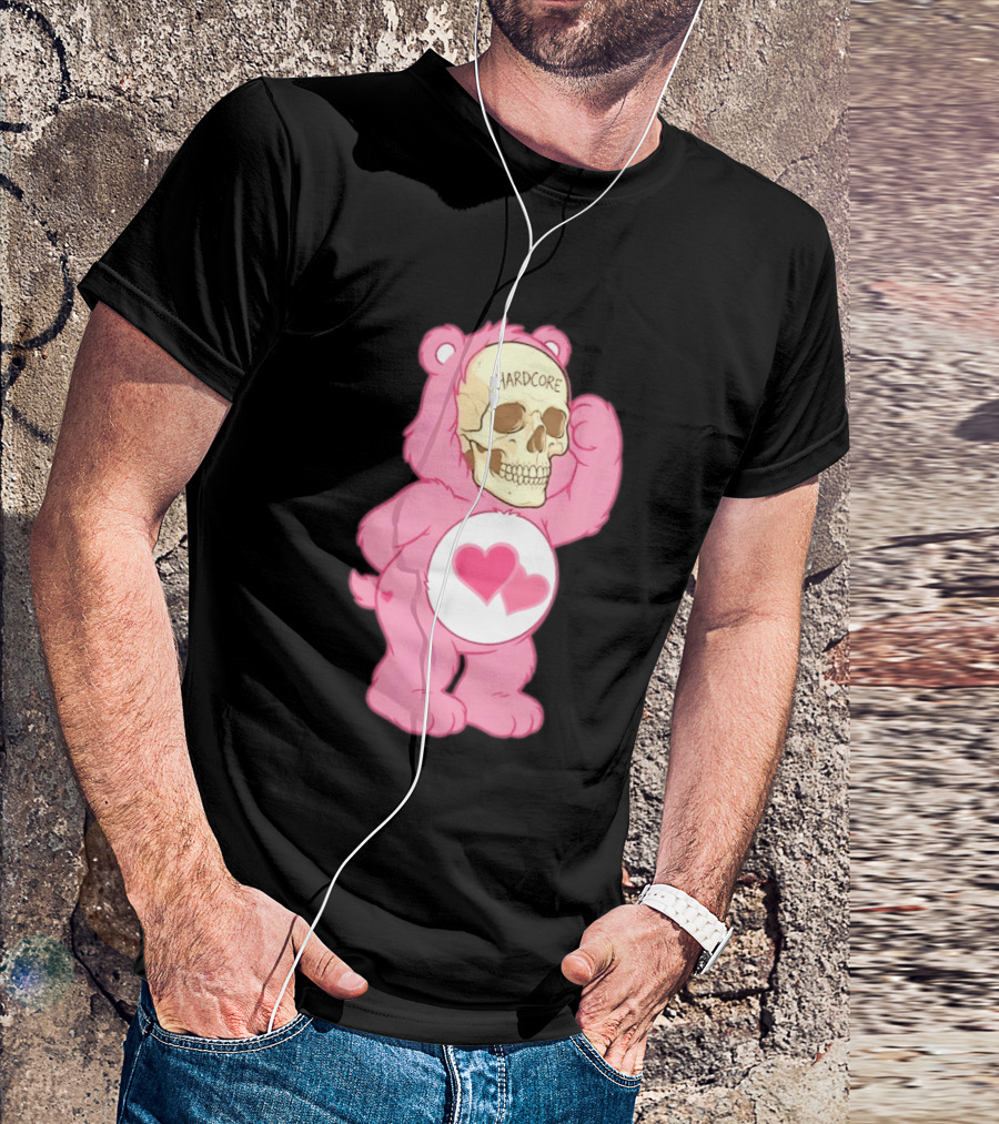 Hardcore Pink Bear Skull Goth Aesthetic With Hearts T-Shirt