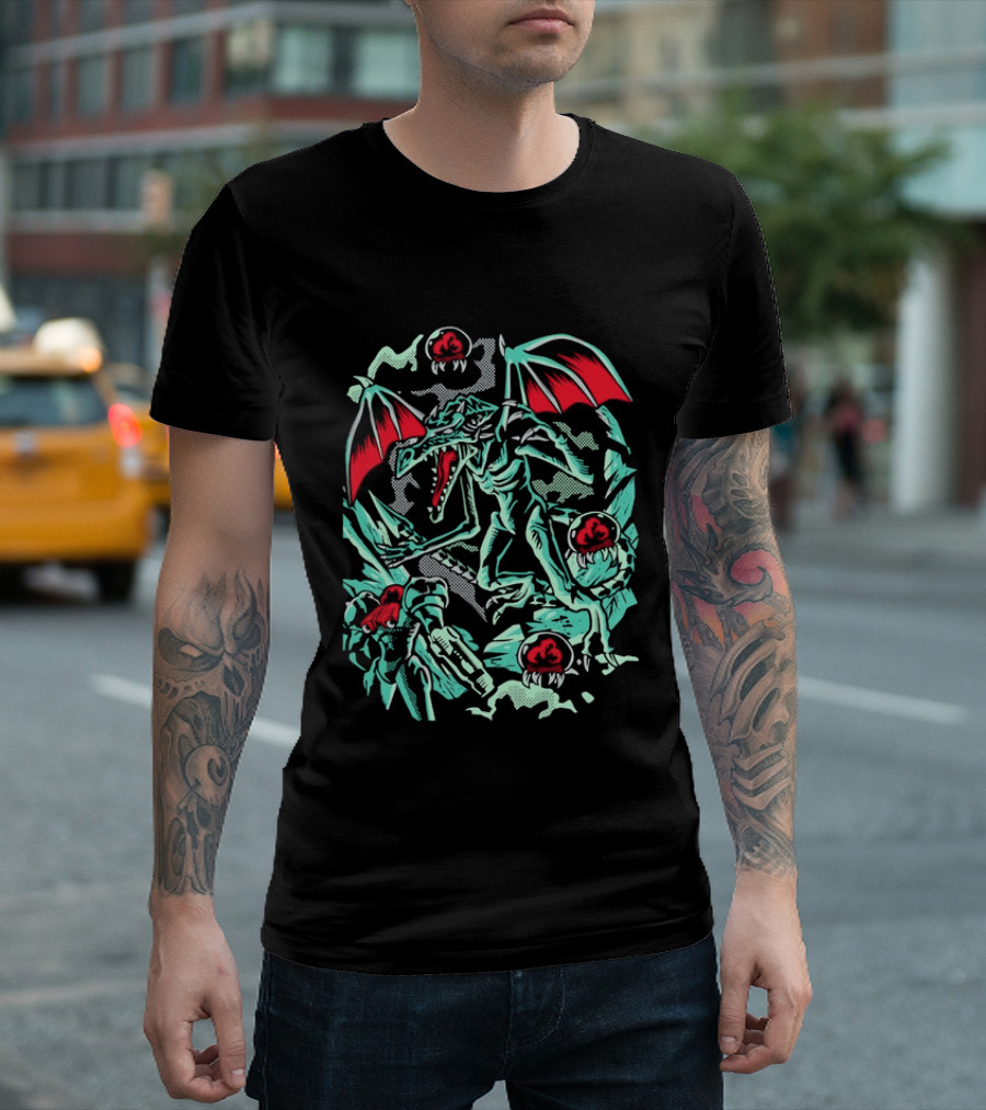 Ridley And Samus Aran Metroid Halftone Action Scene T-Shirt