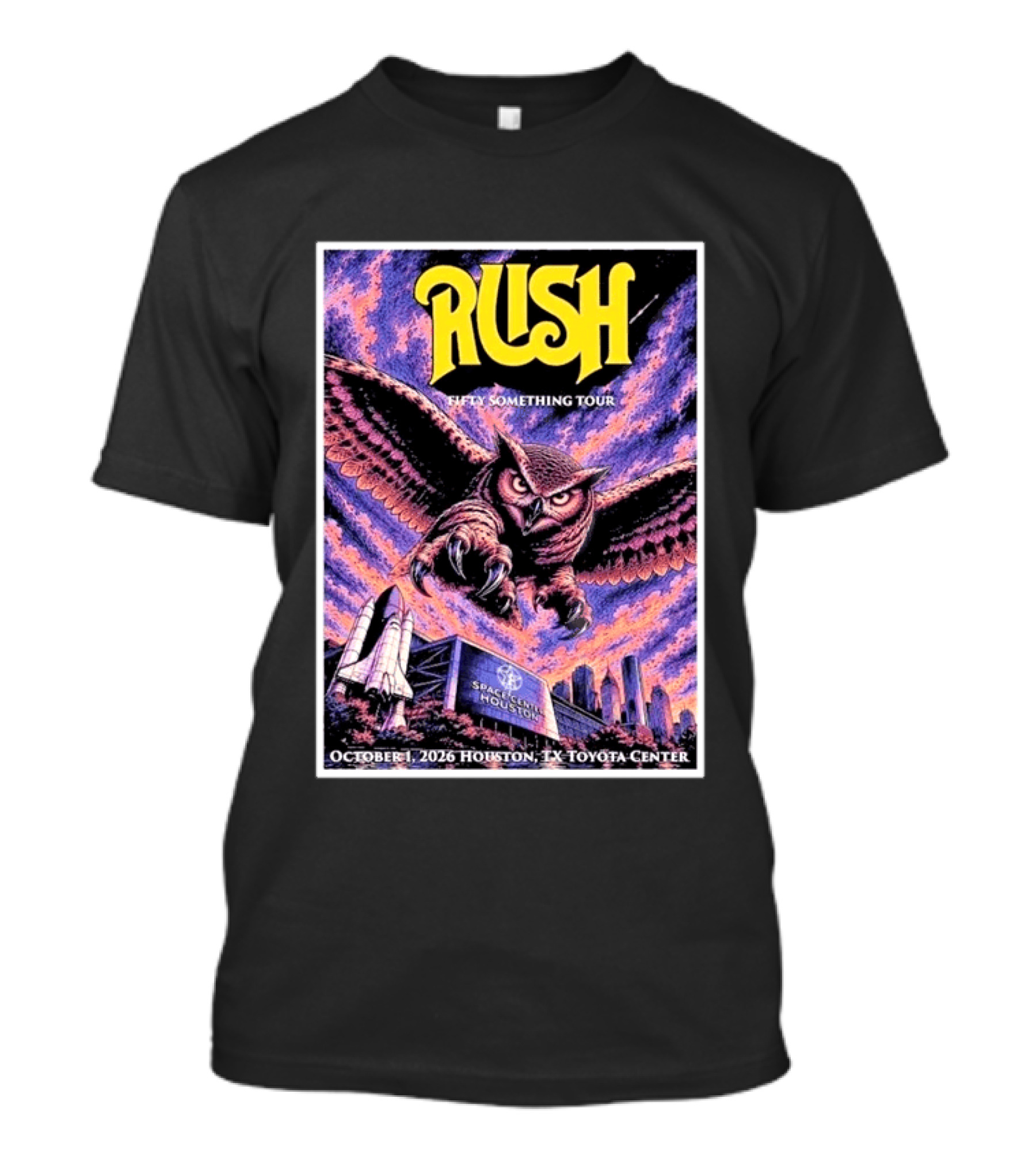 Rush Fifty Something Tour October 1 2026 Houston TX Toyota Center Owl T-Shirt