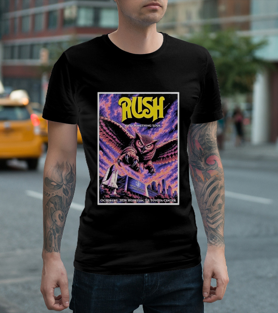Rush Fifty Something Tour October 1 2026 Houston TX Toyota Center Owl T-Shirt