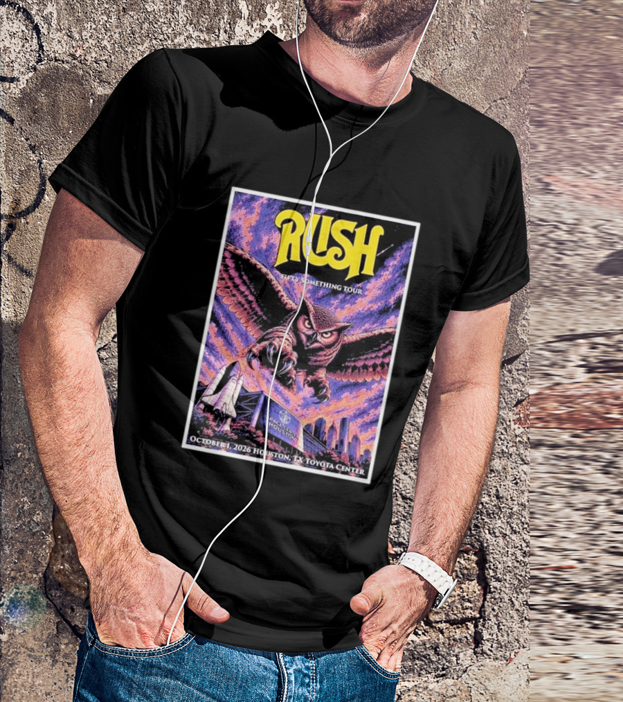 Rush Fifty Something Tour October 1 2026 Houston TX Toyota Center Owl T-Shirt