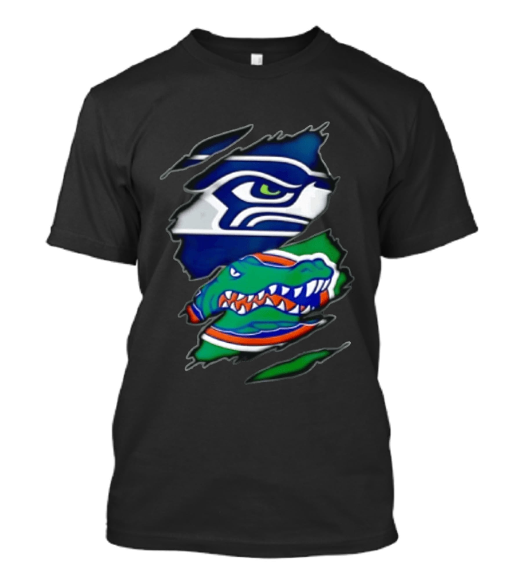 Seattle Seahawks Florida Gators Ripped Fabric Effect Sports Logos T-Shirt