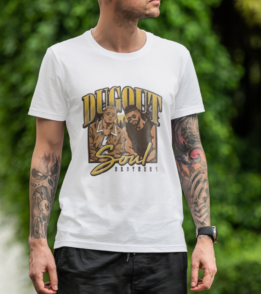 Dugout Soul Brothers Two Men Wearing Sunglasses City Skyline T-Shirt