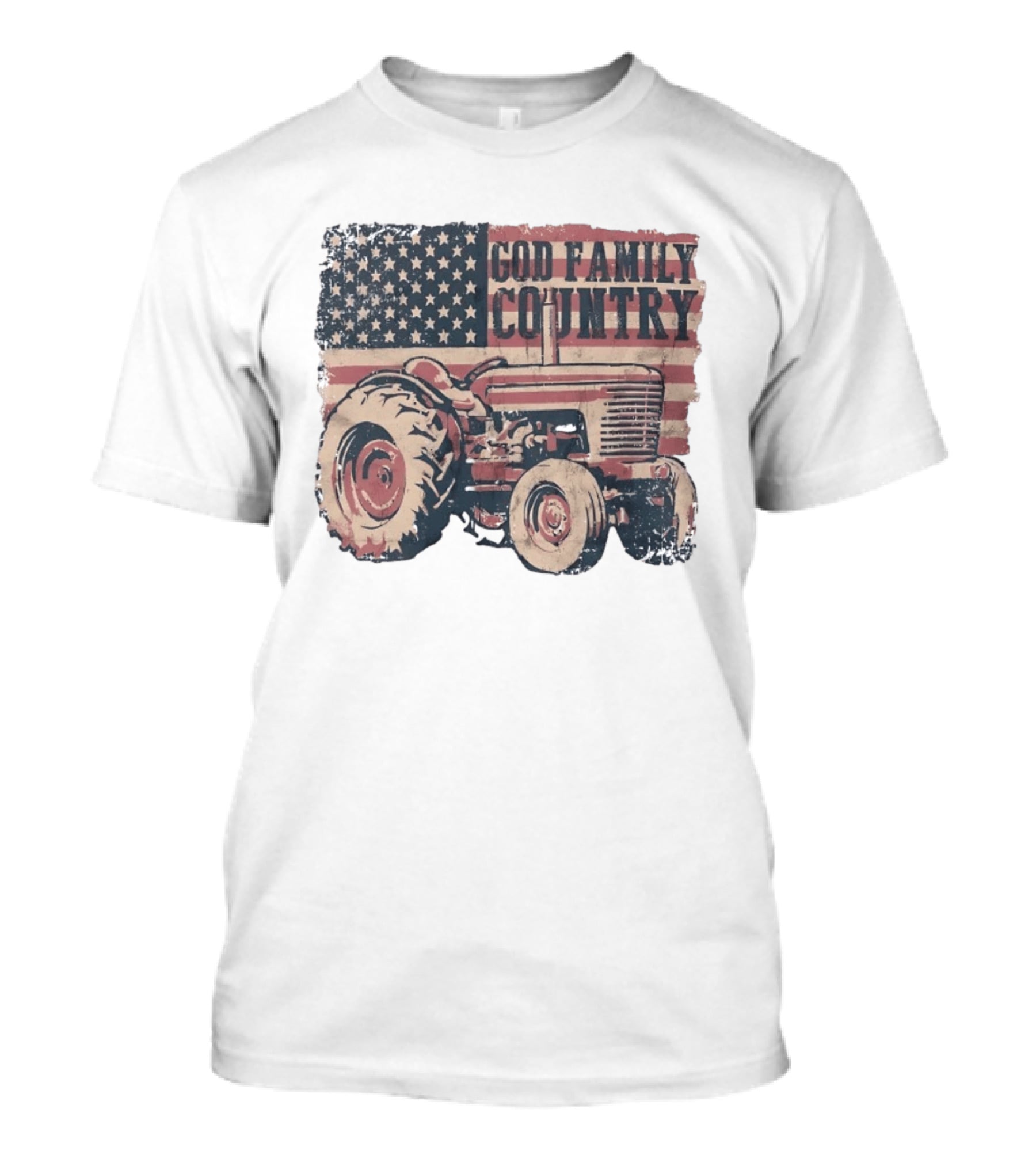 American Flag God Family Country Tractor T-Shirt