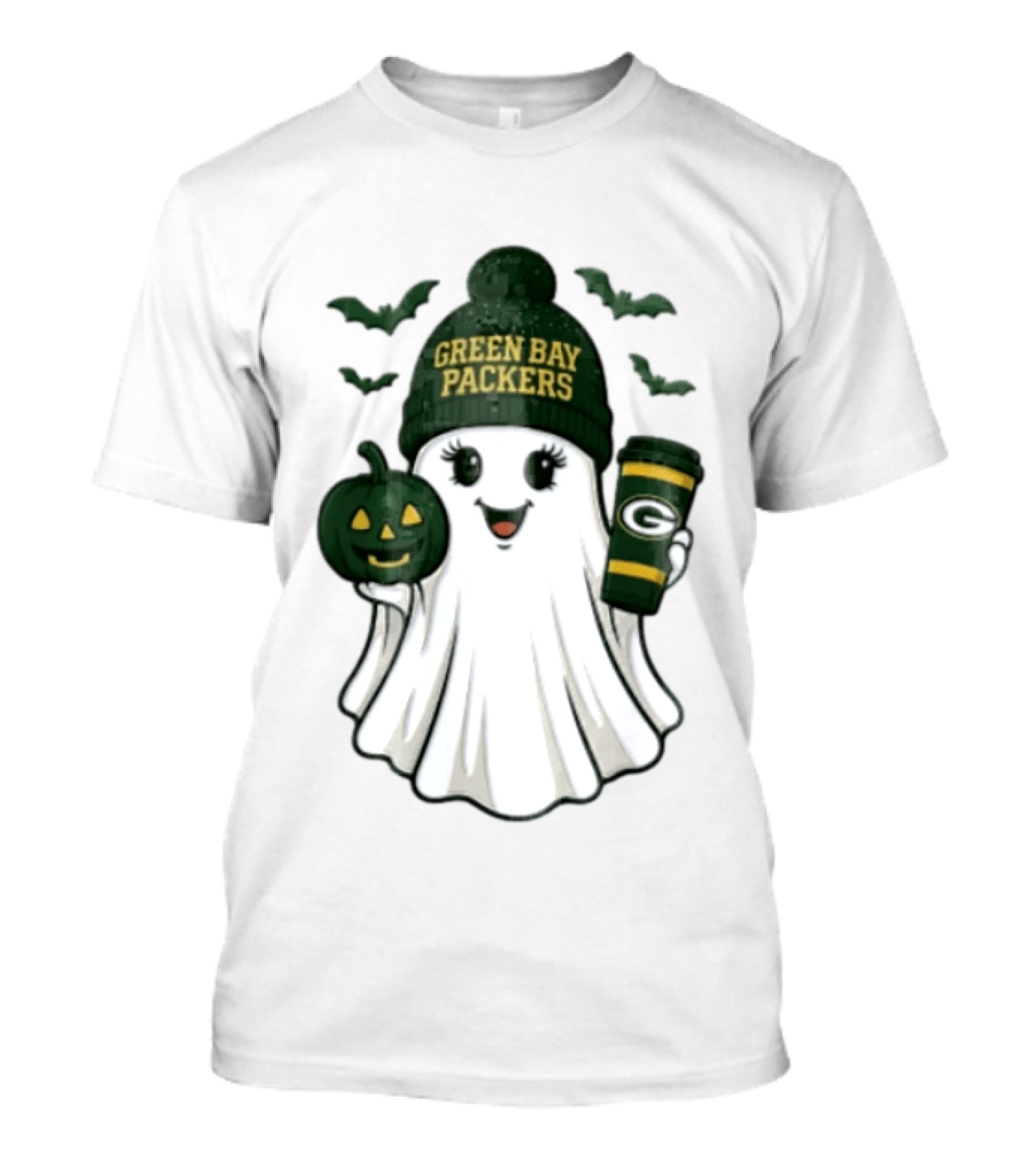 Green Bay Packers Ghost Beanie With Pumpkin And Tumbler T-Shirt
