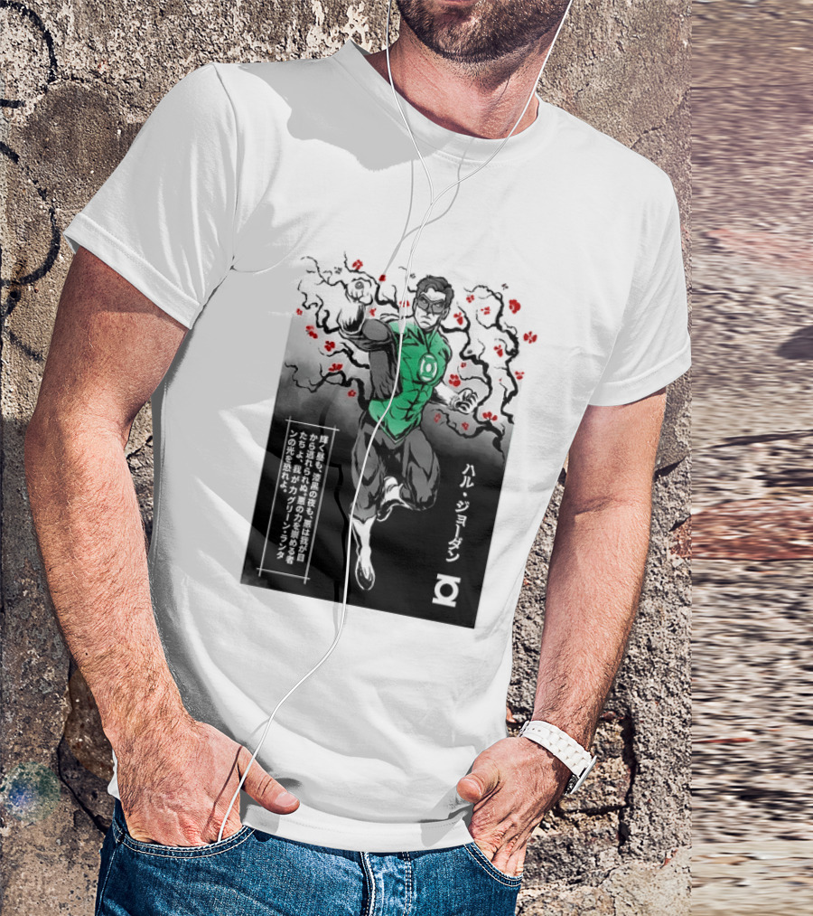 Hal Jordan Green Lantern Cherry Blossom Ink Wash Japanese Kanji T-Shirt
