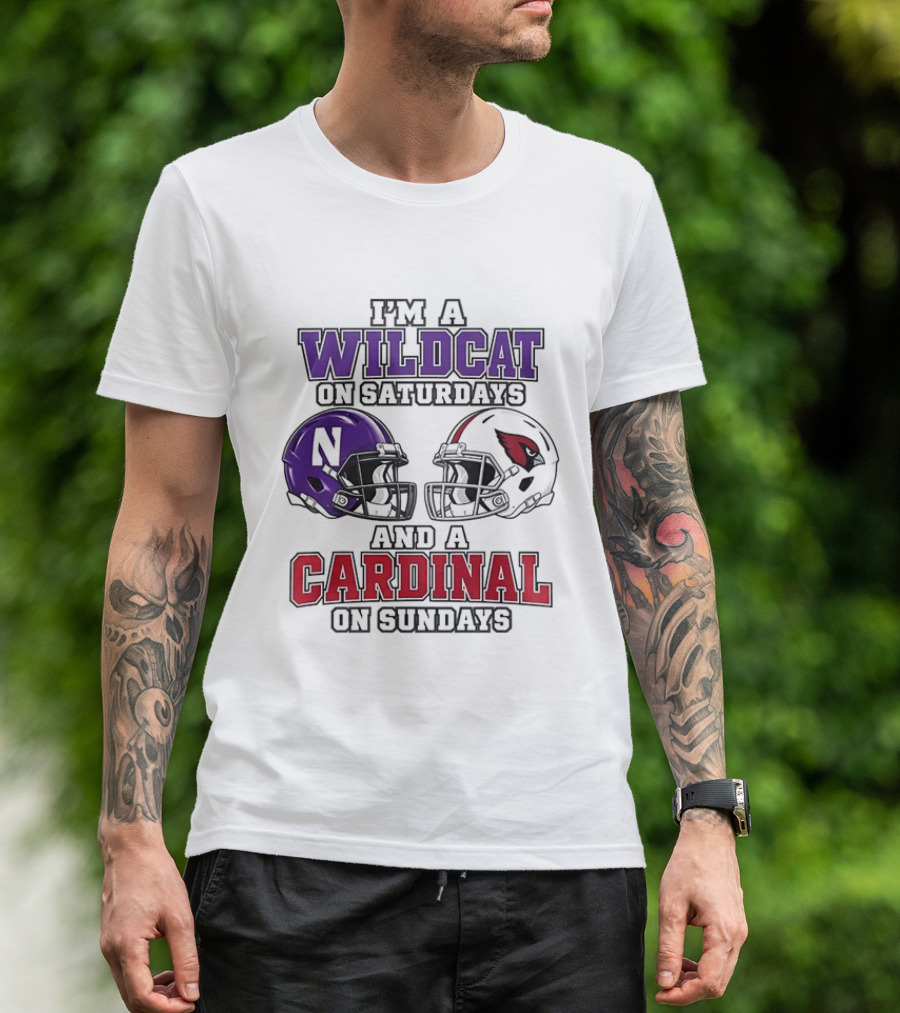 I'm A Wildcat On Saturdays And A Cardinal On Sundays Two Helmets T-Shirt