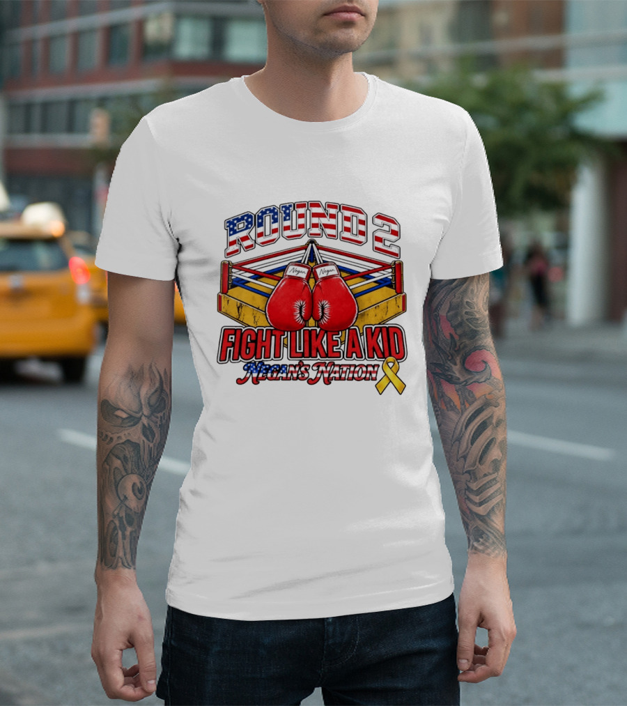 Round 2 Fight Like A Kid Negan's Nation Boxing Gloves Yellow Ribbon T-Shirt