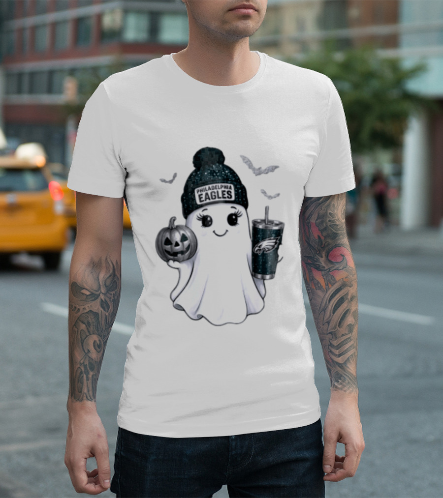 Philadelphia Eagles Beanie Ghost With Pumpkin And Bats T-Shirt
